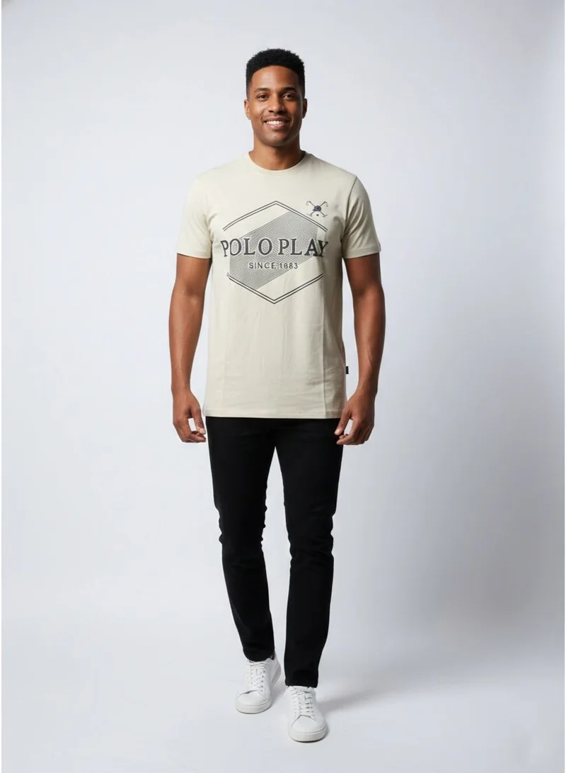 لعب البولو تيشيرت رجالي مطبوع بيج